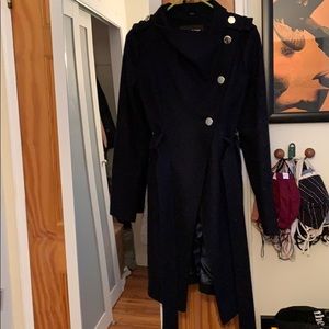 women’s Guess asymmetrical belted wrap coat, wool